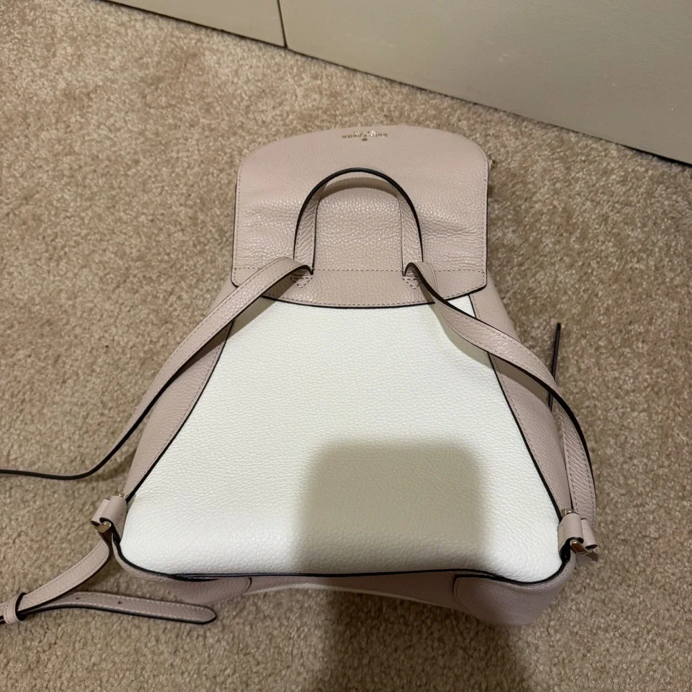 Kate Spade Leila Backpack‎ Pebbled Leather Beige White Womens Bag
